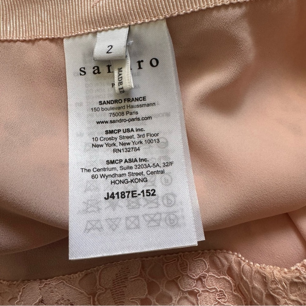Sandro Pale Pink Pleated Detail Floral Lace Midi Skirt size 2 - Picture 13 of 14